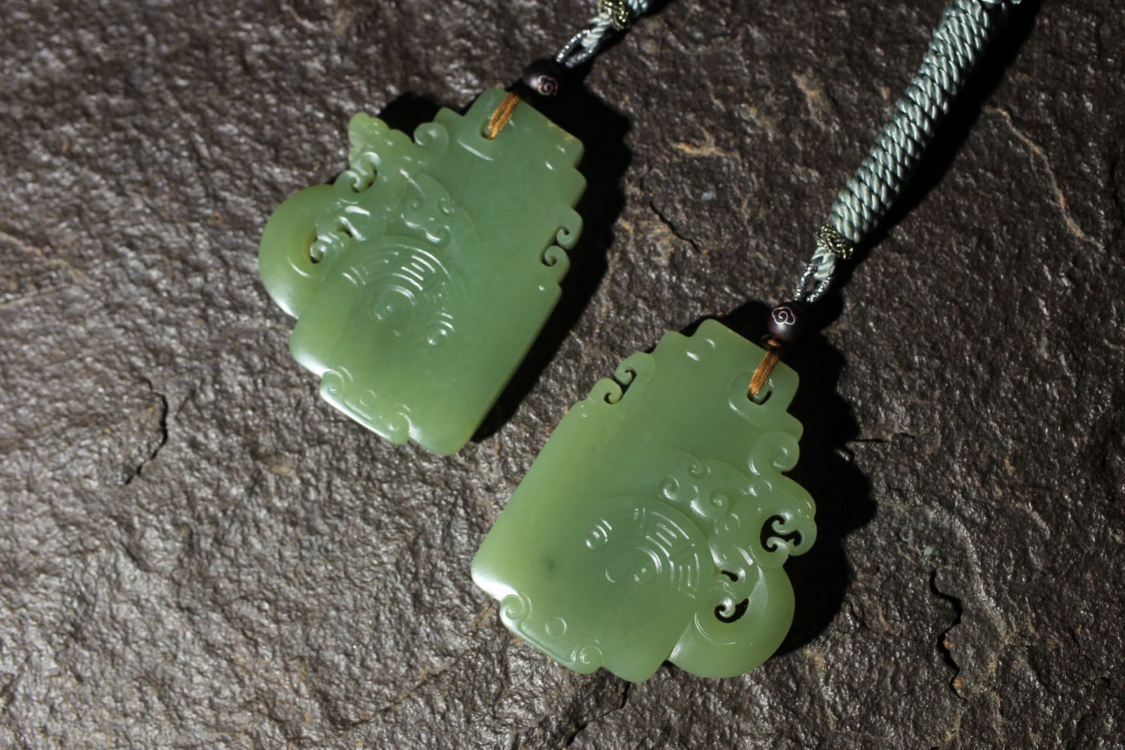 Greenish-Yellow Seed Jade Dragon & Phoenix Plaque Pair