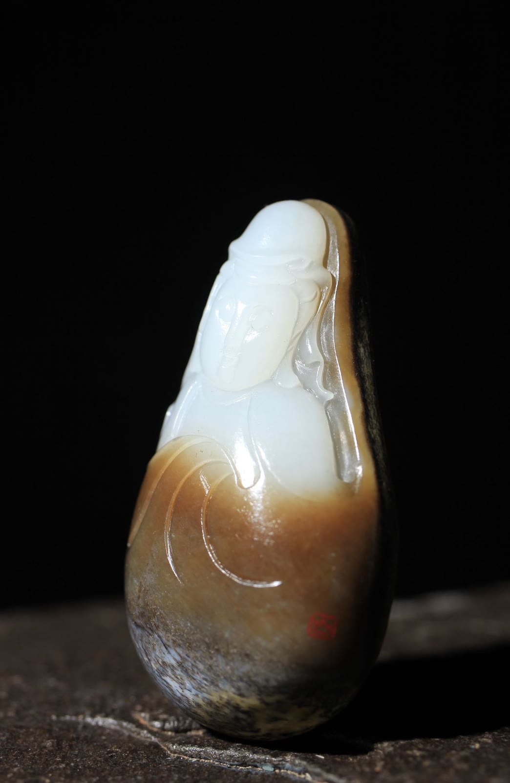 Stone-Wrapped Jade Guanyin Plaque